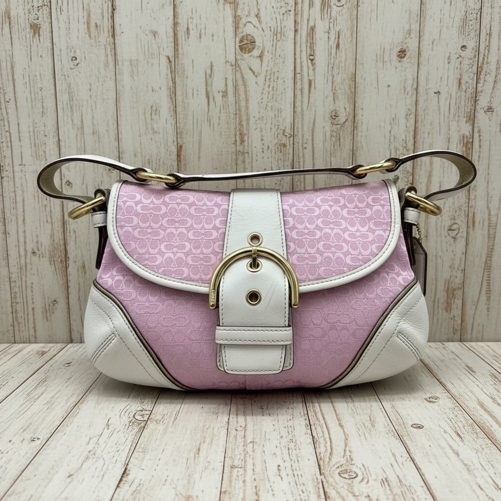 Coach Soho Pink C Monogram Jacquard Buckle Shoulder Bag Y2K White Leather